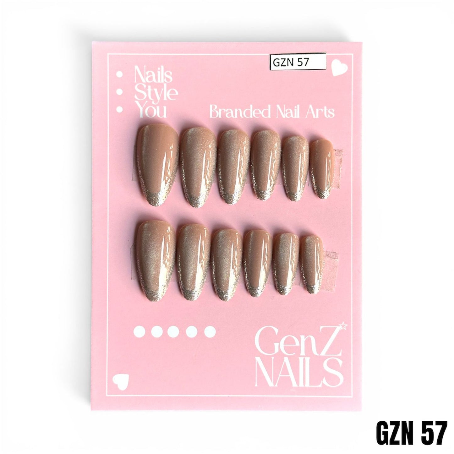 Shimmering Sand & Silver Glitter French- Nails Pack of 12 - GZN 57