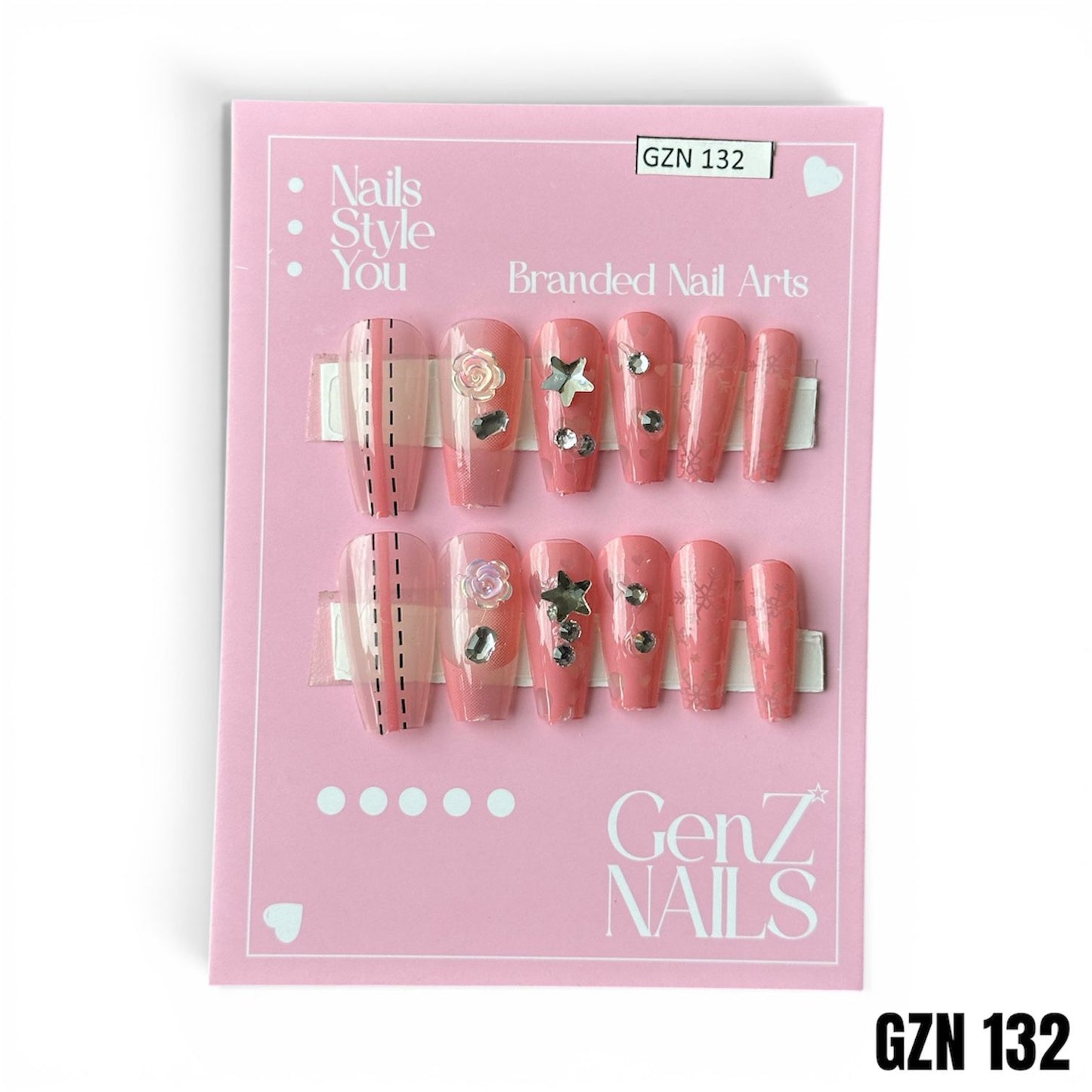 Pink Stitched Charms - Nails Pack of 12 - GZN 132
