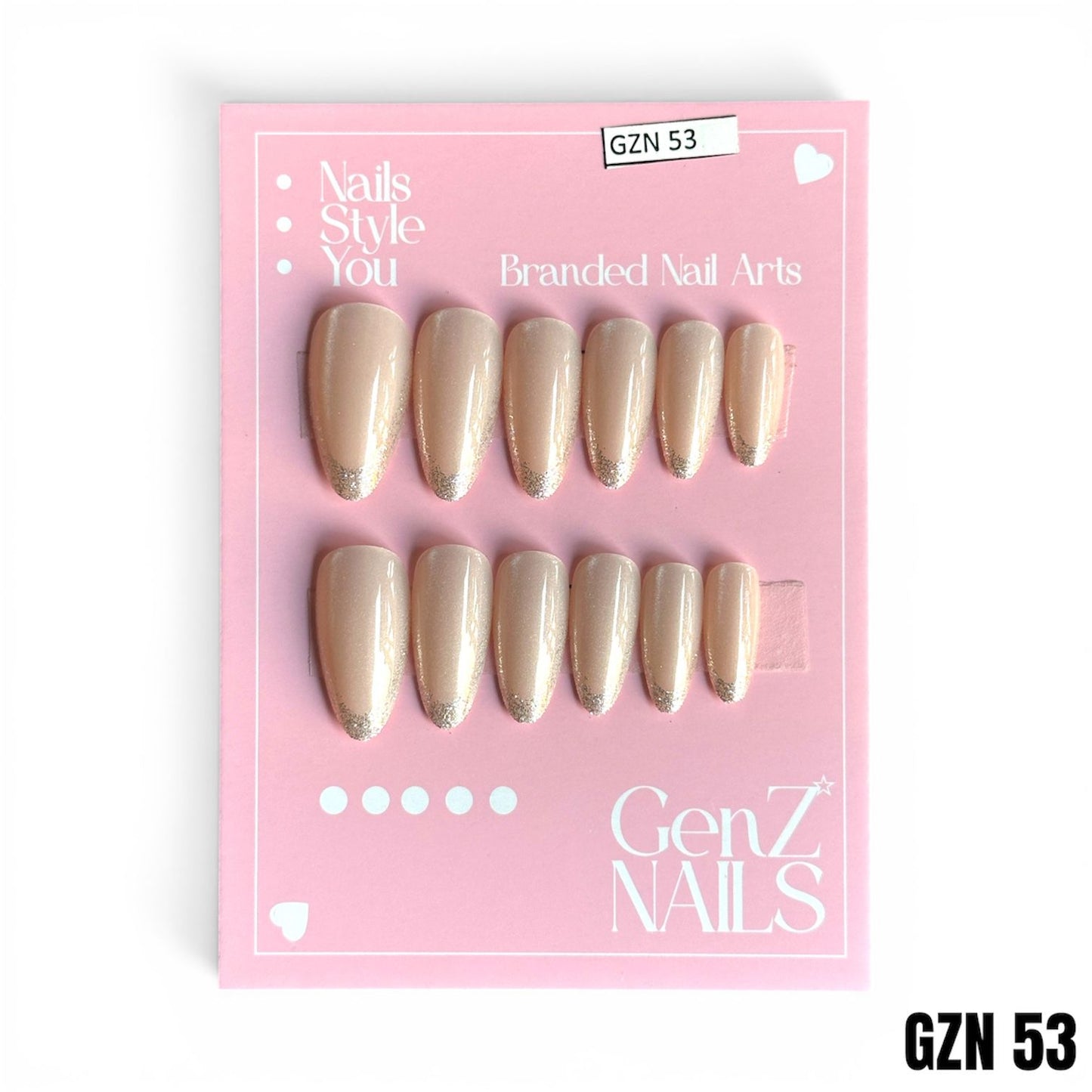 Vanilla Shimmer & Champagne Glitter French - Nails Pack of 12 - GZN 53