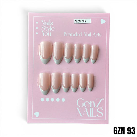 Pastel Sage Mint French Tips - Nails Pack of 12 - GZN 93
