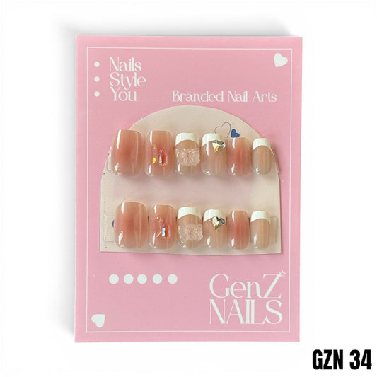 Blush Aura & 3D Crystal Art Nail Pack of 12 - GZN 34