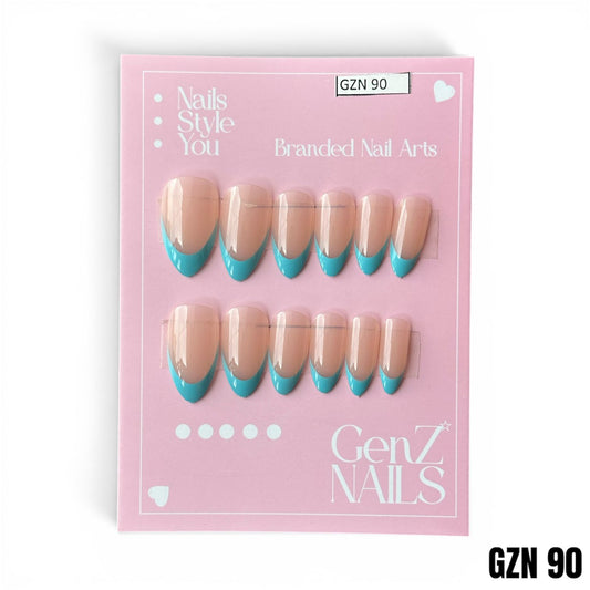 Sky Blue Sky-High French Tips - Nails Pack of 12 - GZN 90