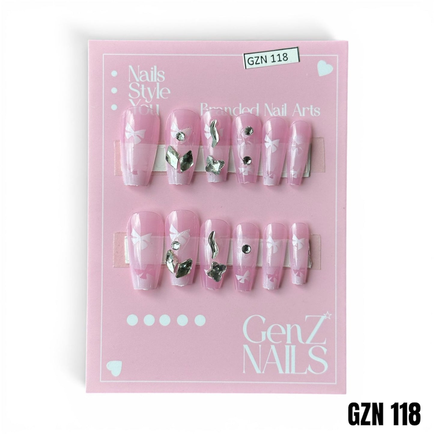 Pink Bow Butterfly - Nails Pack of 12 - GZN 118