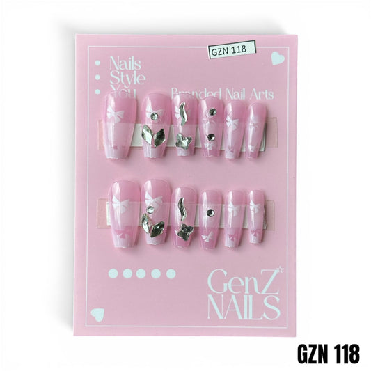 Pink Bow Butterfly - Nails Pack of 12 - GZN 118