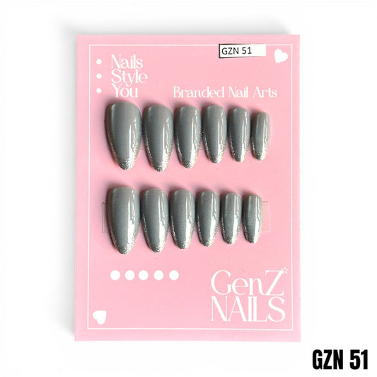 Grey Shimmer Glitter Tip Stiletto - Nails Pack of 12 - GZN 51