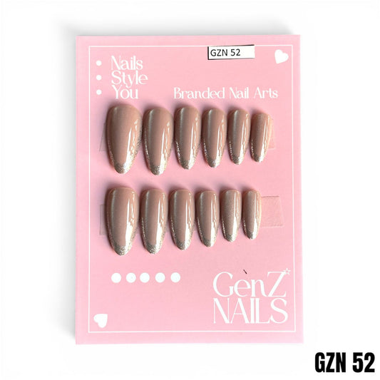 Champagne Nude & Silver Glitter French - Nails Pack of 12 - GZN 52