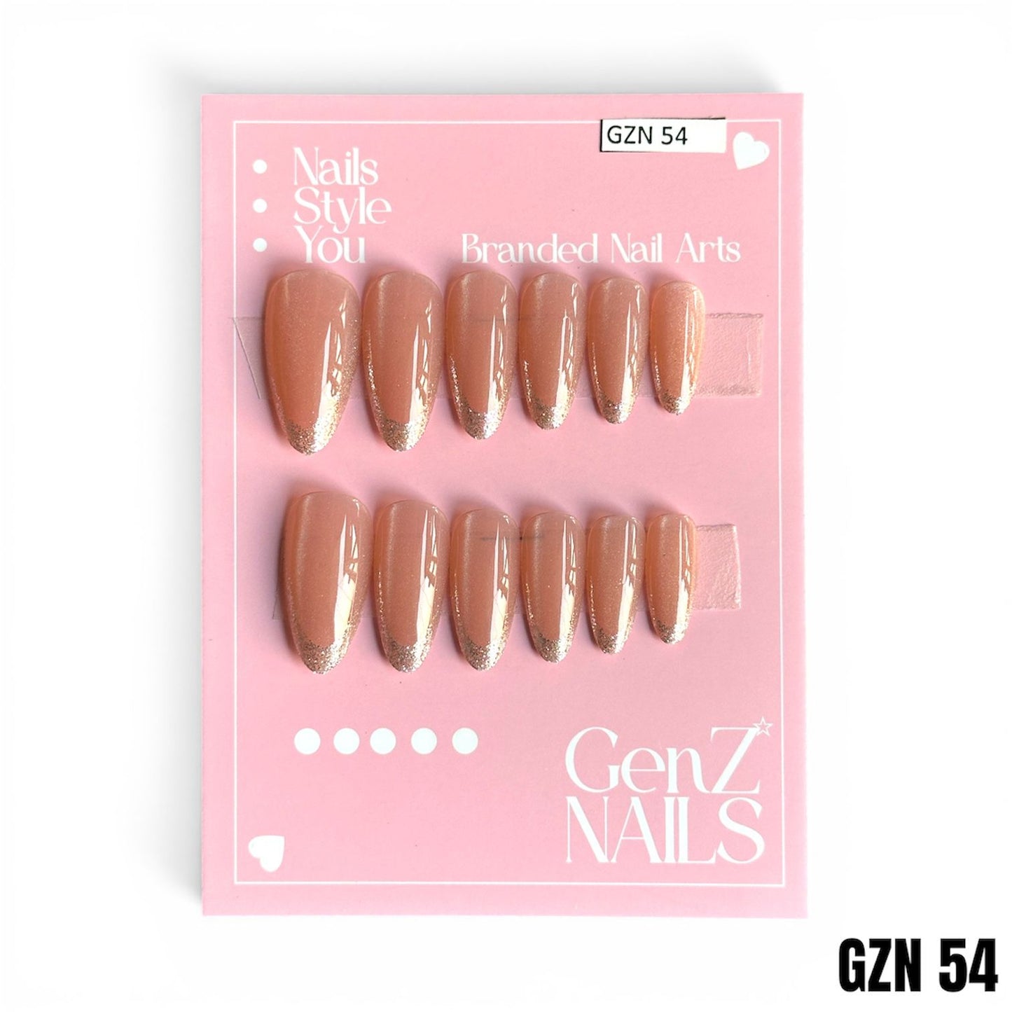 Rose Gold Shimmer & Sparkle French - Nails Pack of 12 - GZN 54