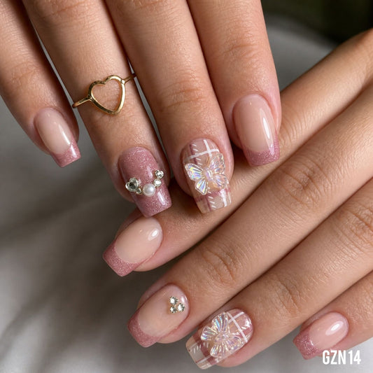 Dreamy Butterfly Pink Nails Pack of 12 - GZN 14