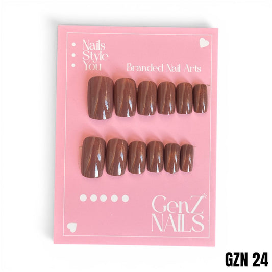 Glossy Chocolate Brown Nails Pack of 12 - GZN 24