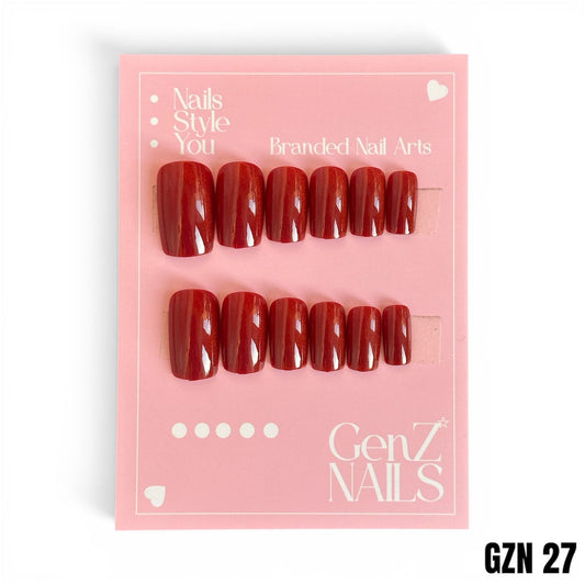 Dark Red French Tip Nails Pack of 12 - GZN 27