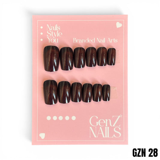 Espresso Brown Cat-Eye Nails Pack of 12 - GZN 28