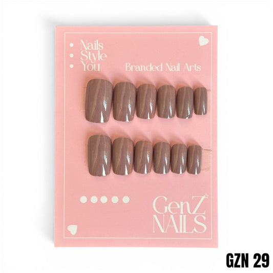 Mocha Nude Glossy Nails Pack of 12 - GZN 29