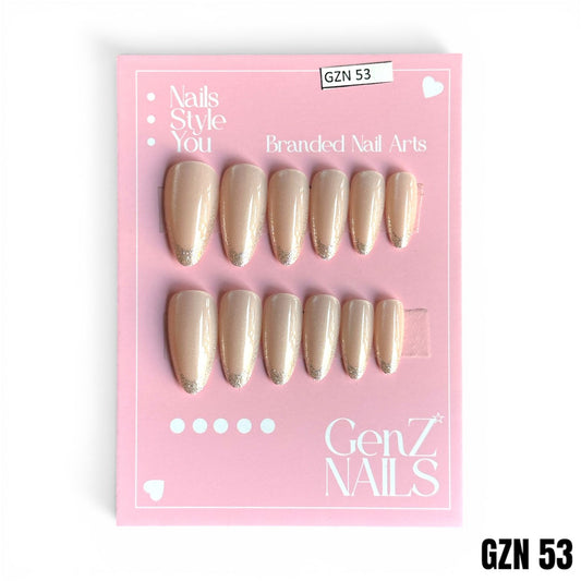 Vanilla Shimmer & Champagne Glitter French - Nails Pack of 12 - GZN 53