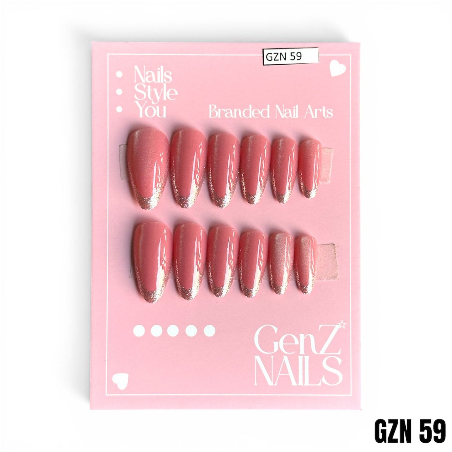 Shimmering Coral & Rose Gold Glitter French - Nails Pack of 12 - GZN 59
