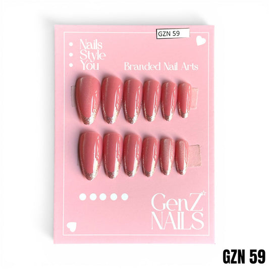 Shimmering Coral & Rose Gold Glitter French - Nails Pack of 12 - GZN 59