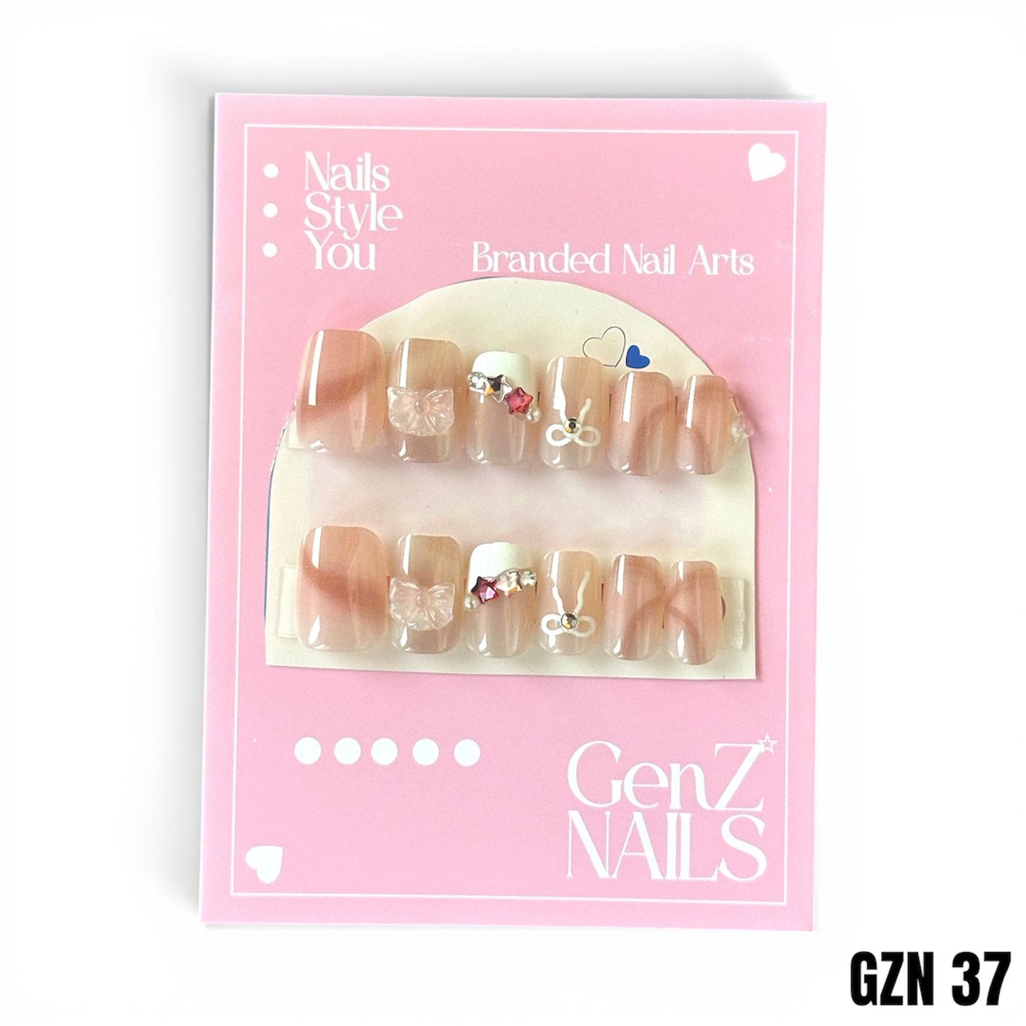 Blush Ombré, Bows & Bling - Nail Pack of 12 - GZN 37