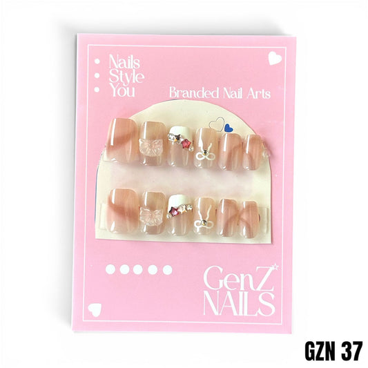 Blush Ombré, Bows & Bling - Nail Pack of 12 - GZN 37