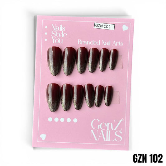 Royal Burgundy Sparkle - Nails Pack of 12 - GZN 102