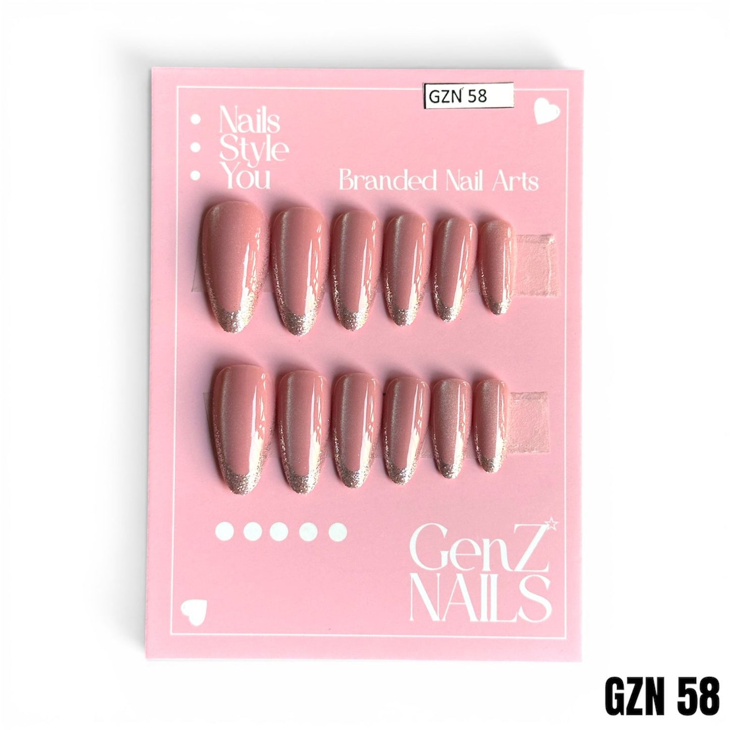 Shimmering Rose & Silver Glitter French - Nails Pack of 12 - GZN 58