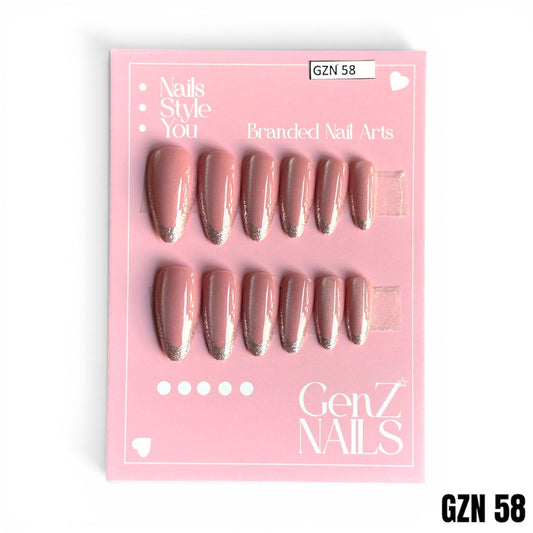 Shimmering Rose & Silver Glitter French - Nails Pack of 12 - GZN 58